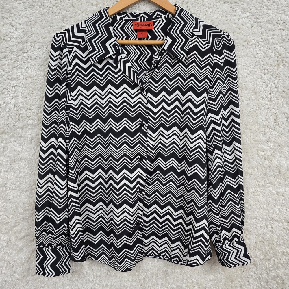 Missoni for Target Womens Zigzag Button Front Blouse XL Black White Retro Office